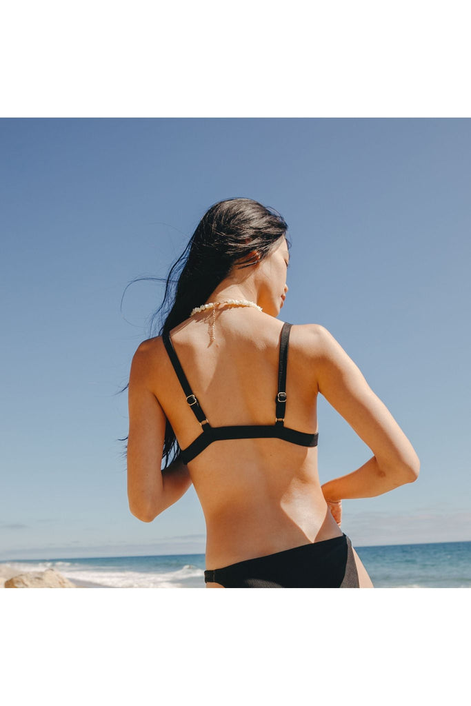 Cleavage-Enhancing Seaside Bikini Top - Onyx Black Ribbed Sabal Swim