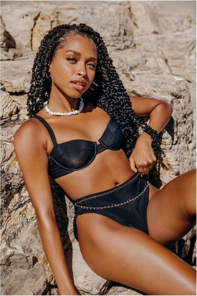 Push - Up Montauk Balconette Bikini Top - Onyx Black Ribbed